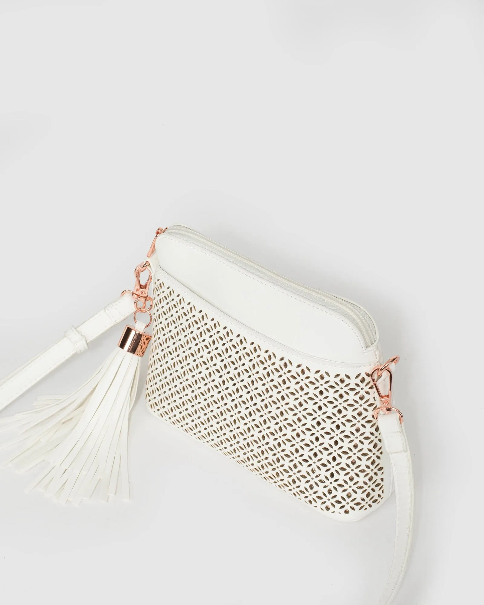 White Karen Punchout Crossbody Bag