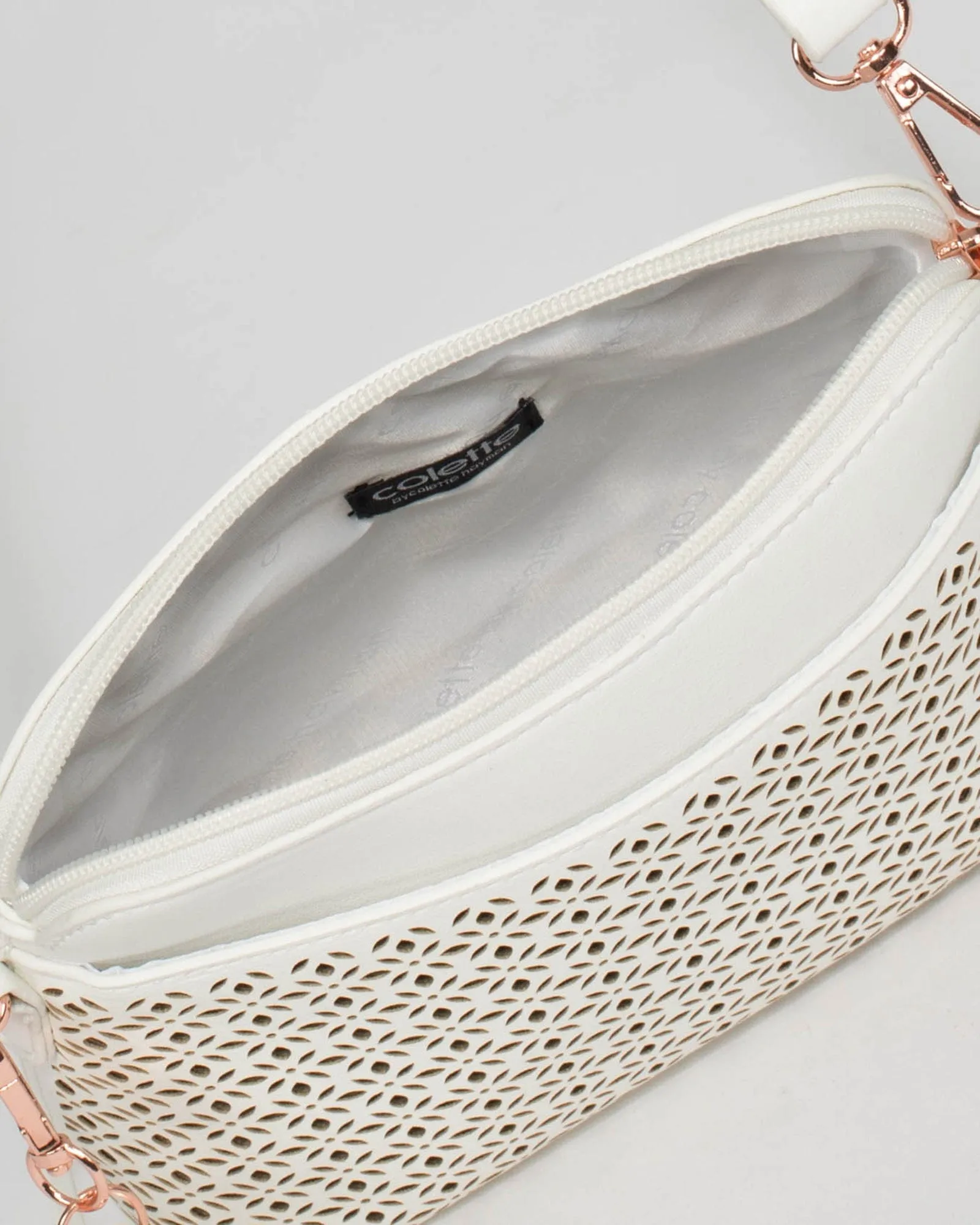 White Karen Punchout Crossbody Bag