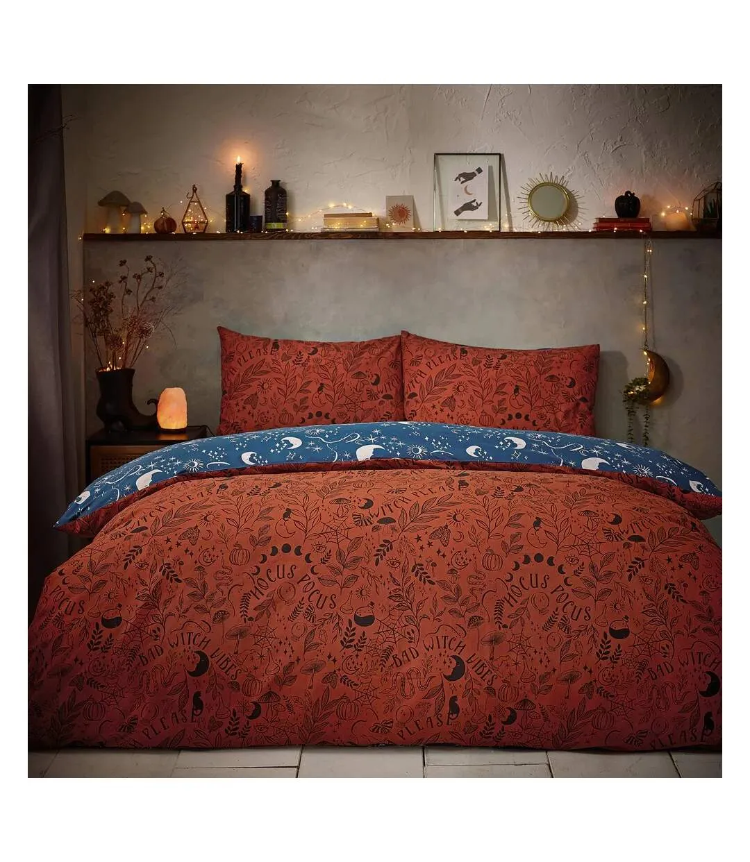 Witchy vibes reversible duvet cover set rust Furn