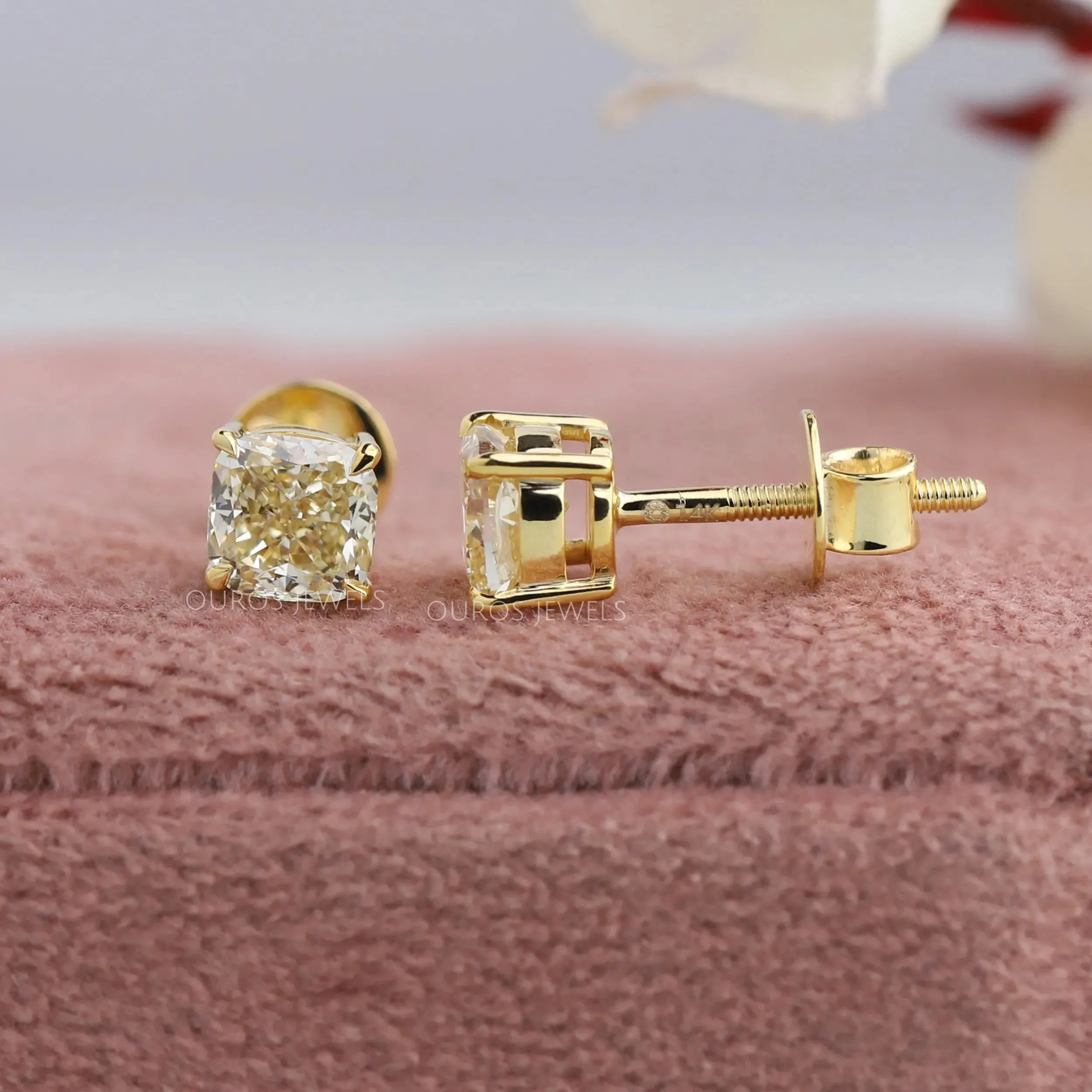 Yellow Cushions Cut Lab Diamond Solitaire Earrings