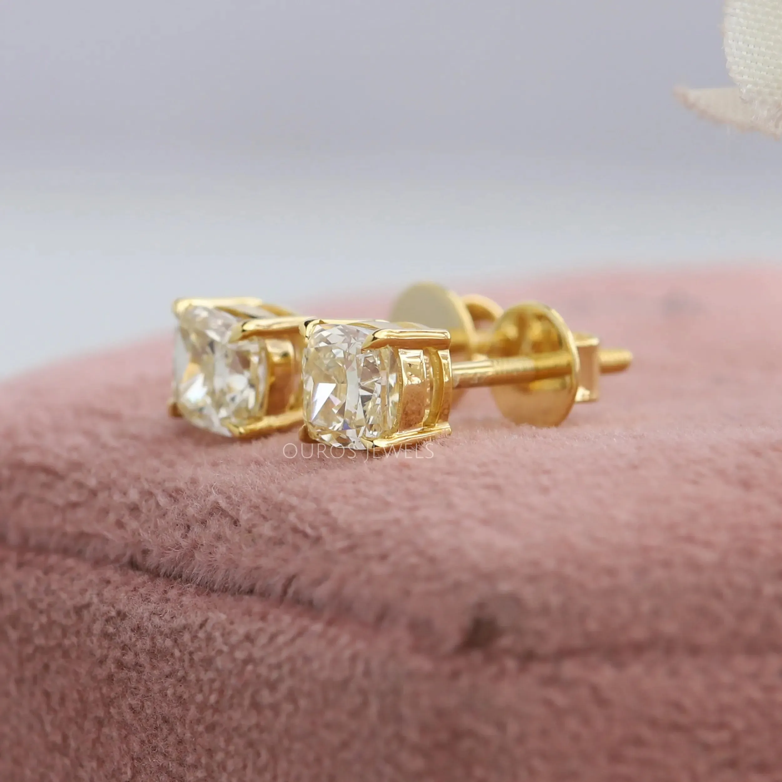 Yellow Cushions Cut Lab Diamond Solitaire Earrings