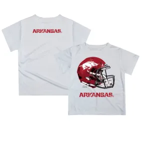 Youth White Arkansas Razorbacks Team Logo Dripping Helmet T-Shirt