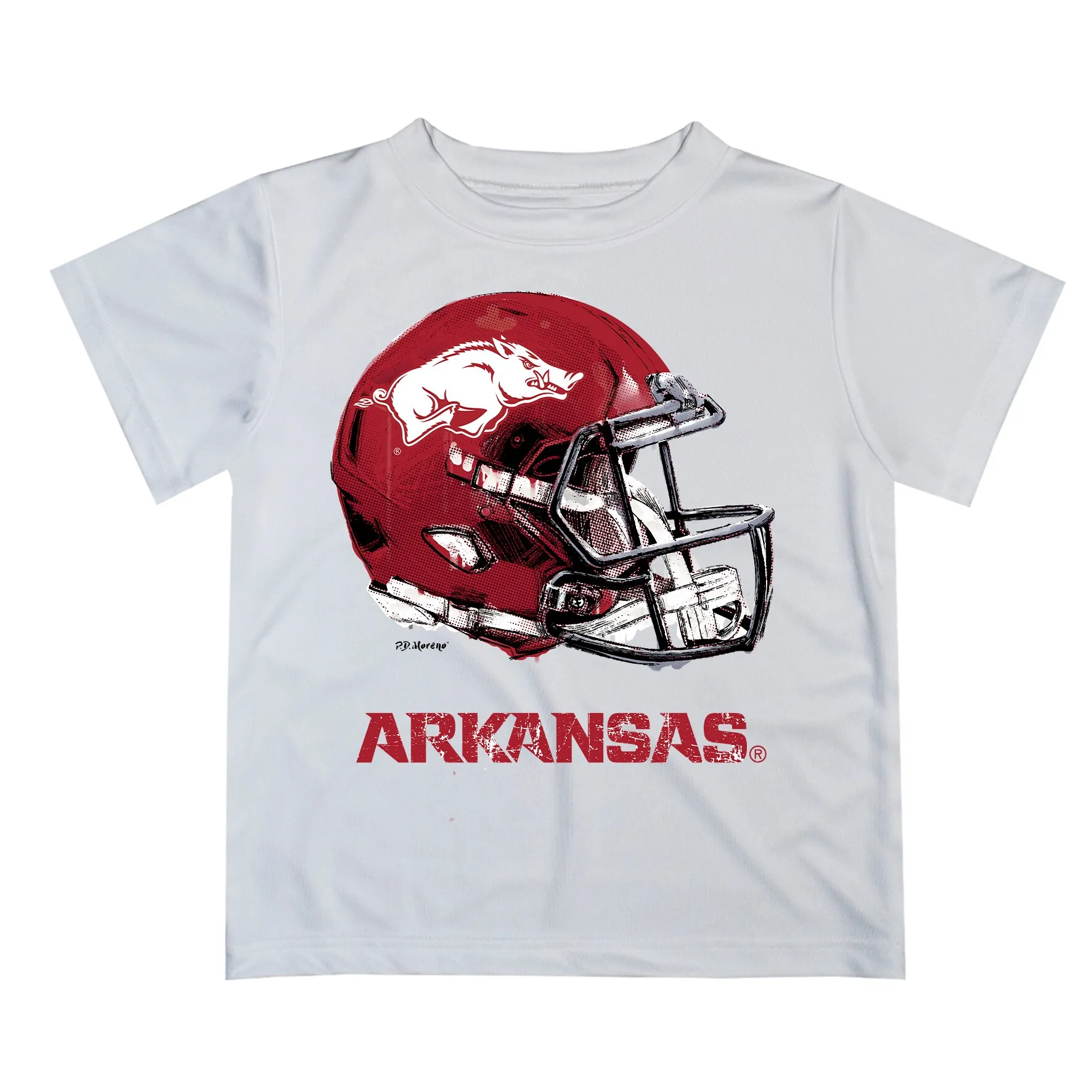 Youth White Arkansas Razorbacks Team Logo Dripping Helmet T-Shirt